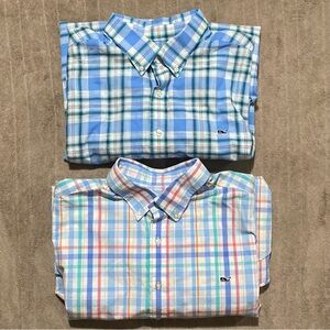 Bundle of 2 Vineyard Vines Shirts Men's Blue Plaid Button Down Slim Fit Whale
